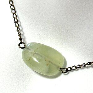 2/$20 Light Green Prehnite Short Necklace, Genuine Tumbled Gemstone Bronze Chain